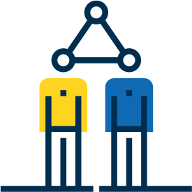 Illustration of two people being connected by a triangle