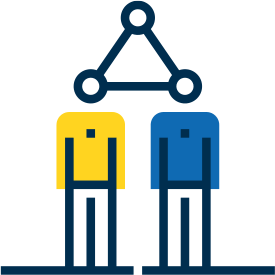 Deep-modeling Illustration of two people being connected by a triangle