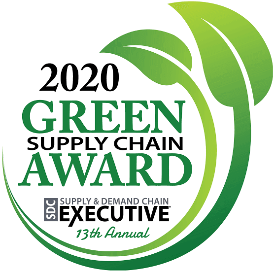 2020 Green Supply Chain Award emblem with green leaves