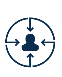 1. Client focus Arrows in a circle pointing to the icon of a person