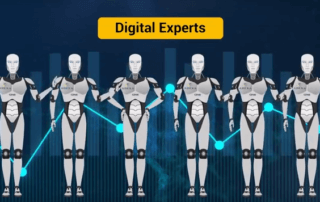 Illustration of a row of robots