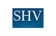 Blue and white SHV text logo