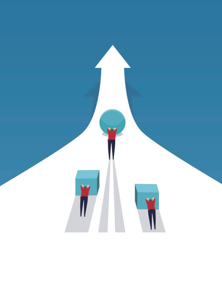 businessmen-push-different-things-to-the-target-vector-id840332546 (1) Illustration of people pushing different shapes up a hill