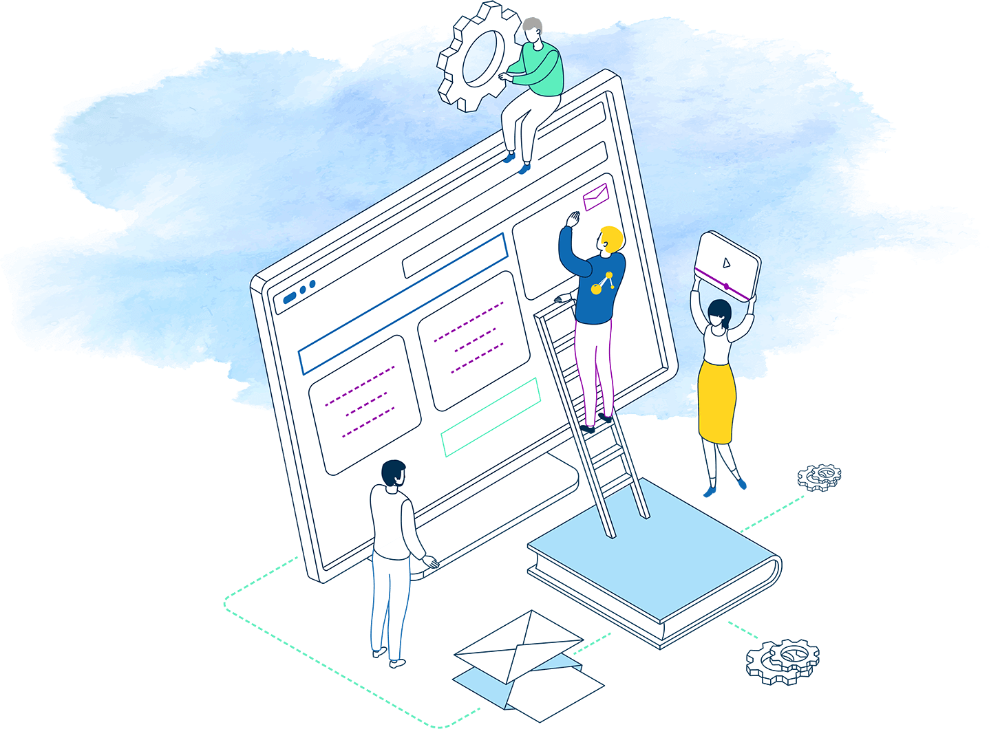 Illustration of people collaborating on a report