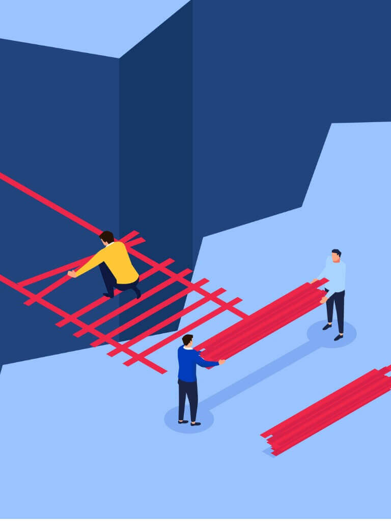 teamwork-to-build-a-ladder-through-the-cliff-vector-id1148180439-1 S&OE bridge to execution