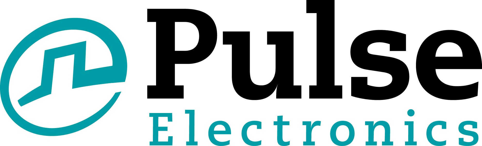 ティールと黒のPulseElectronicsテキストロゴ