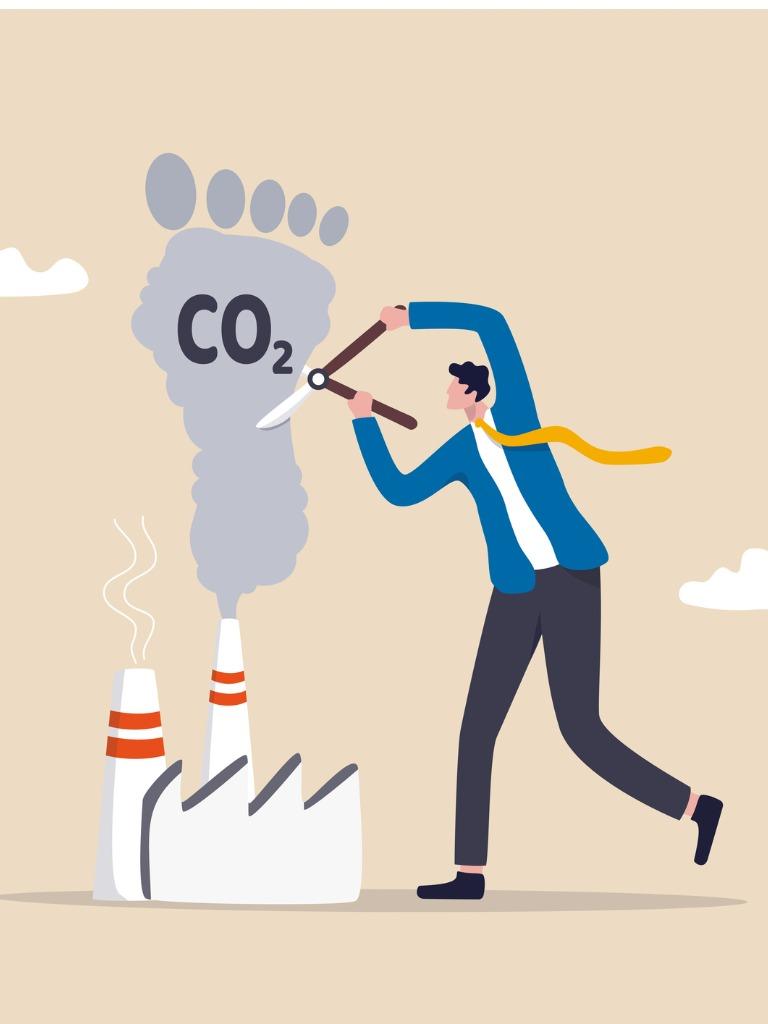 reduce-carbon-footprint-decrease-emission-and-pollution-produce-and-vector-id1327235197